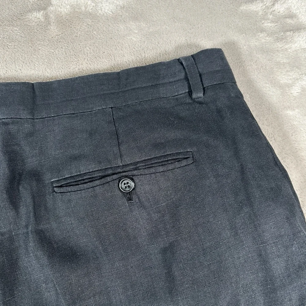 J. Crew Mens Vintage 100% Linen Pleated Cuffed Pants Black 36x30 Old Money
